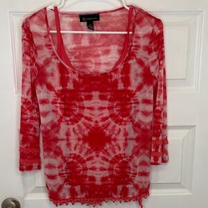 INC International Concepts Pink and White Tie-Dye Blouse